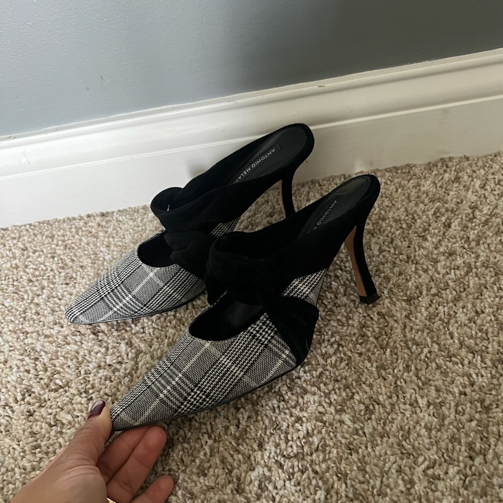 ANTONIO MELANI Black and Gray Plaid Heels